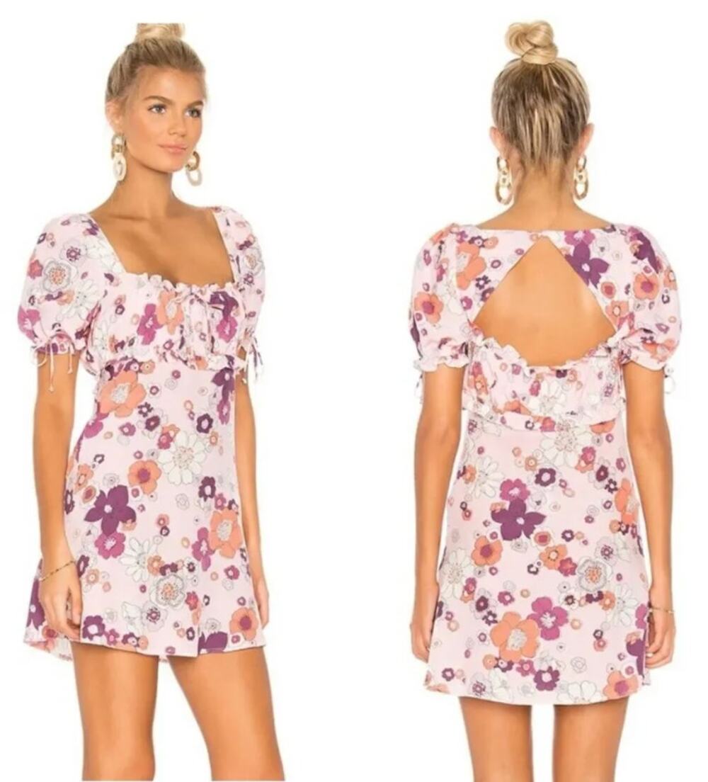For Love & Lemons Magnolia Mini Dress Womens Small Purple Floral